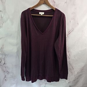 Lucky Brand Shirt Womens Large Red V Neck Long Sleeve Stretch Pullover